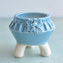 Sky Blue Handmade Ceramic Succulent Pot with Flowers Approximately 3"
