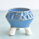 Cobalt Blue Handmade Ceramic Succulent Pot with Flowers Approximately 3"