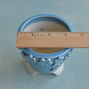 Sky Blue Handmade Ceramic Succulent Pot with Flowers Approximately 3"