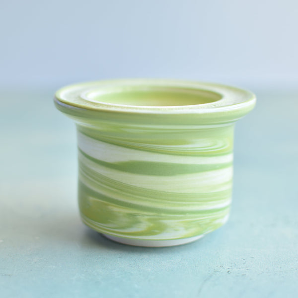 Green Ceramic Succulent Pot With Crystal Glass Rim Approximately 3"-4"