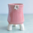 Pink Handmade Ceramic Succulent Pot with Flower Approximately 3"