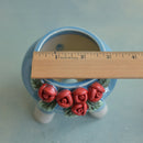 Sky Blue Handmade Ceramic Succulent Pot with Red Rose Approximately 3"