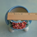 Sky Blue Handmade Ceramic Succulent Pot with Red Flowers Approximately 3"