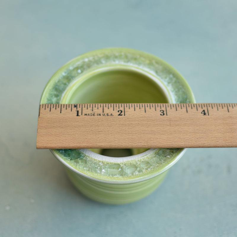 Green Ceramic Succulent Pot With Crystal Glass Rim Approximately 3"-4"