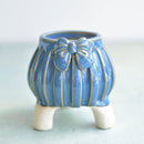 Cobalt Blue Handmade Ceramic Succulent Pot with Bow Approximately 2"