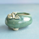 Green Handmade Ceramic Succulent Pot with Flowers Approximately 2"