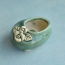 Green Handmade Ceramic Succulent Pot with Flowers Approximately 2"