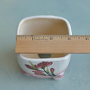 Square Handmade Ceramic Succulent Pot with Red Flowers Approximately 3"