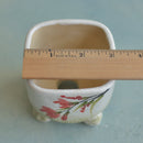 Square Handmade Ceramic Succulent Pot with Red Flowers Approximately 3"
