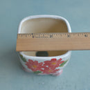 Square Handmade Ceramic Succulent Pot with Red Flowers Approximately 3"