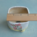 Square Handmade Ceramic Succulent Pot with Pink Flowers Approximately 3"