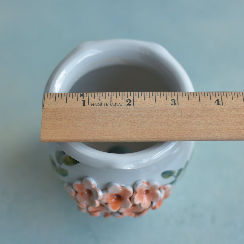 Handmade Ceramic Succulent Pot with Orange Flowers Approximately 3.5"
