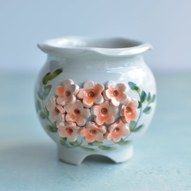 Handmade Ceramic Succulent Pot with Orange Flowers Approximately 3.5"