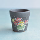 Small Black Handmade Ceramic Succulent Pot with Flowers Approximately 2"