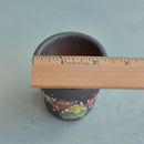 Small Black Handmade Ceramic Succulent Pot with Flowers Approximately 2"