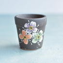 Small Black Handmade Ceramic Succulent Pot with Flowers Approximately 2"