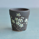 Small Black Handmade Ceramic Succulent Pot with Flowers Approximately 2"