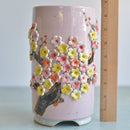 Tall Pink Handmade Ceramic Succulent Pot with Orange and Yellow Flower Bonsai Tree Approximately 4.5" Wide x 8.5" Tall
