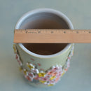 Tall Green Handmade Ceramic Succulent Pot with Orange and Yellow Flower Bonsai Tree Approximately 4.5" Wide x 8.5" Tall