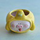 Piggy in Duck Costume Handmade Ceramic Succulent Pot Approximately 2"