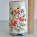 Tall Handmade Ceramic Succulent Pot with Red Flower Branch Approximately 3.5" Wide x 7" Tall