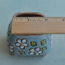 Light Blue Handmade Ceramic Small Succulent Pot with Flowers Approximately 2"