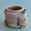 Unique Handmade Ceramic Succulent Pot with Mustache Man Approximately 2"