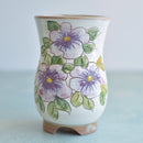 Handmade Ceramic Succulent Pot with Purple Flowers Approximately 3.5"