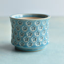 Blue Handmade Stamped Ceramic Succulent Pot Approximately 3"