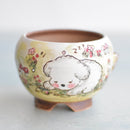 Hand Painted Ceramic Succulent Pot- Dog Sleeping Design and Inlaid Faux Diamonds Approximately 2"-3" (Hongci Studio Korea)