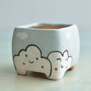 Light Blue Ceramic Succulent Pot with Smiling Cloud Design Approximately 2"