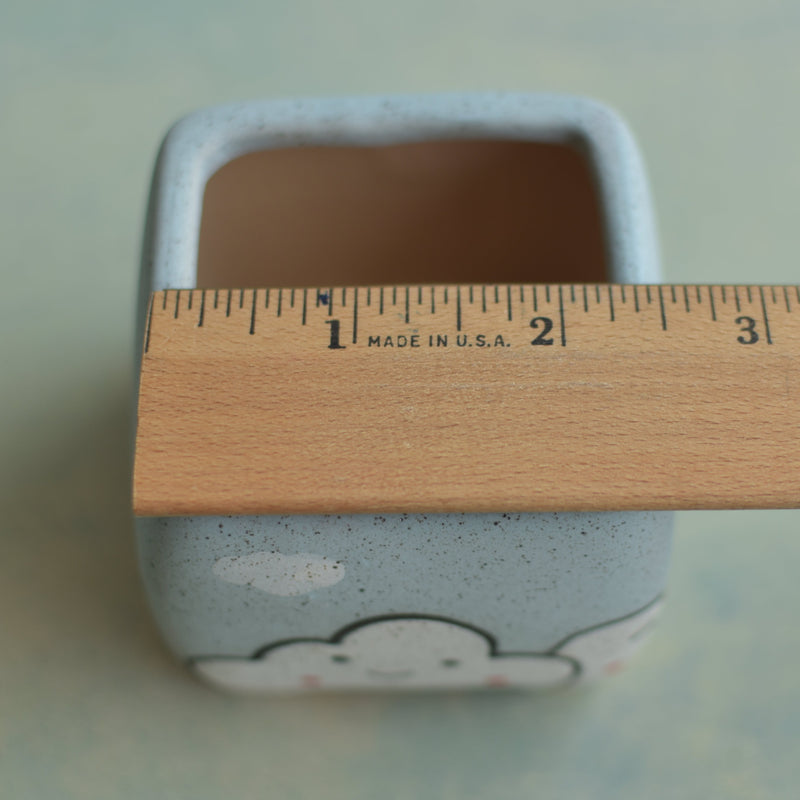 Light Blue Ceramic Succulent Pot with Smiling Cloud Design Approximately 2"