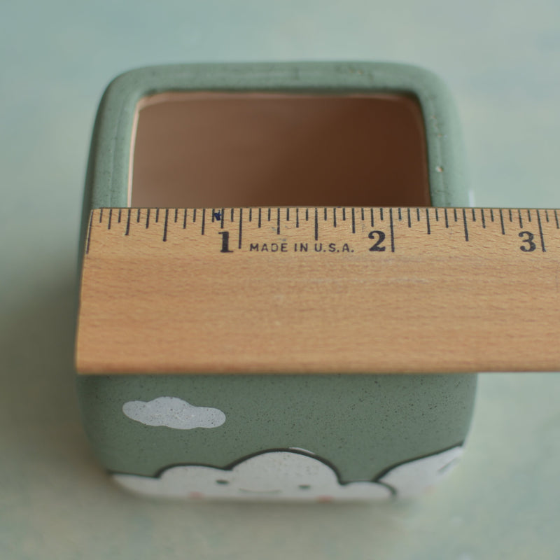 Green Ceramic Succulent Pot with Smiling Cloud Design Approximately 2"