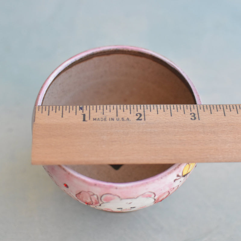 Hand Painted Ceramic Succulent Pot- Animal with Tulips Design and Inlaid Faux Diamonds Approximately 2"-3" (Hongci Studio Korea)