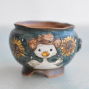 Hand Painted Ceramic Succulent Pot- Duck Wearing Cowboy Hat Design and Inlaid Faux Diamonds Approximately 2"-3" (Hongci Studio Korea)