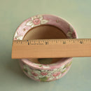Hand Painted Ceramic Succulent Pot- White and Pink Flower Design and Inlaid Faux Diamonds Approximately 3"-4” (Hongci Studio Korea)