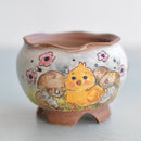 Hand Painted Ceramic Succulent Pot- Chick Hatching Design and Inlaid Faux Diamonds Approximately 2"-3" (Hongci Studio Korea)