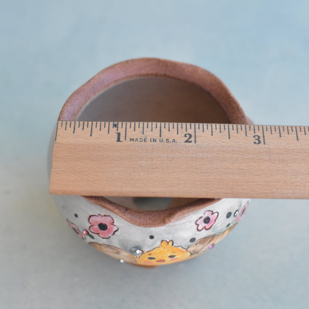 Hand Painted Ceramic Succulent Pot- Chick Hatching Design and Inlaid F ...