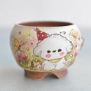 Hand Painted Ceramic Succulent Pot- Dog Wearing Party Hat Design and Inlaid Faux Diamonds Approximately 2"-3" (Hongci Studio Korea)