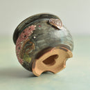 Hand Painted Ceramic Succulent Pot- Pink Flower Design and Inlaid Faux Diamonds Approximately 2"-3” (Hongci Studio Korea)