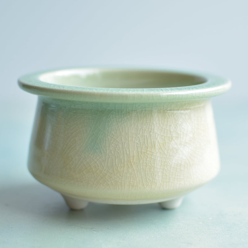 Yellow and Green Crackle Glazed Ceramic Succulent Pot Approximately 4"