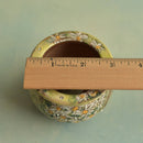 Hand Painted Ceramic Succulent Pot- White Flower Design and Inlaid Faux Diamonds Approximately 2"-3” (Hongci Studio Korea)
