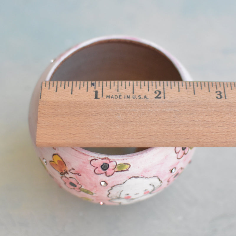 Hand Painted Ceramic Succulent Pot- Dog on Skateboard Design and Inlaid Faux Diamonds Approximately 2"-3" (Hongci Studio Korea)