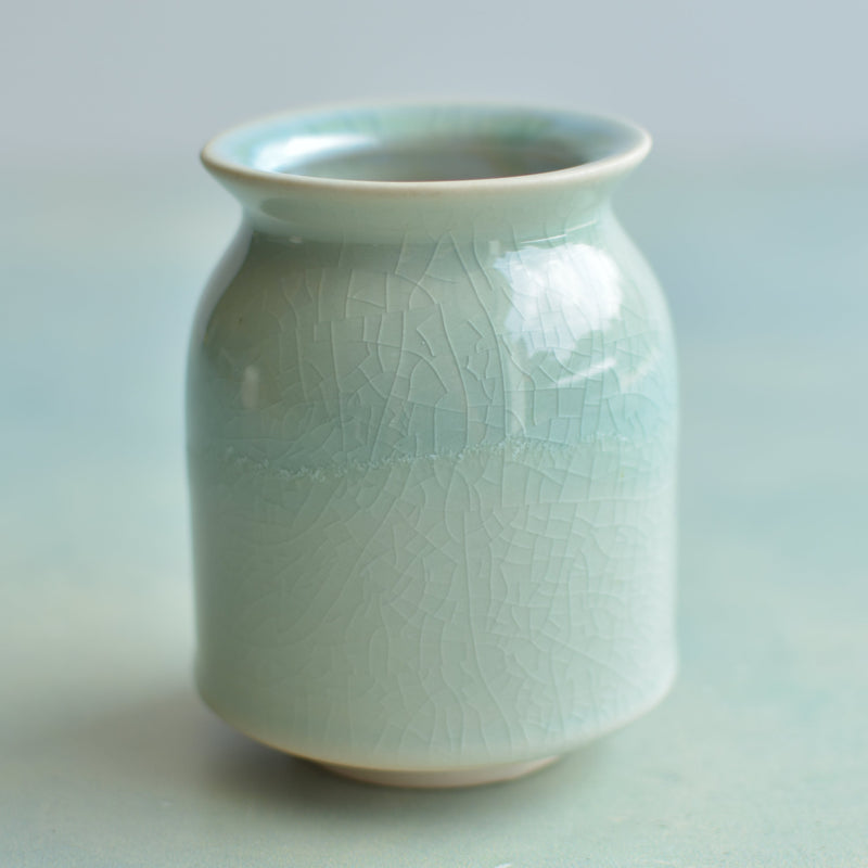 Light Blue Crackle Glazed Ceramic Succulent Pot Approximately 2"