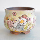 Hand Painted Ceramic Succulent Pot- Duck in Hat Design and Inlaid Faux Diamonds Approximately 4" (Hongci Studio Korea)