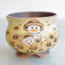 Hand Painted Ceramic Succulent Pot- Duck in Hat Design and Inlaid Faux Diamonds Approximately 4" (Hongci Studio Korea)