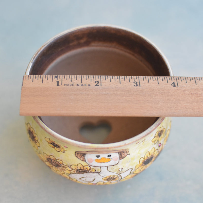 Hand Painted Ceramic Succulent Pot- Duck in Hat Design and Inlaid Faux Diamonds Approximately 4" (Hongci Studio Korea)