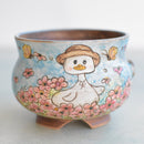 Hand Painted Ceramic Succulent Pot- Duck in Hat Design and Inlaid Faux Diamonds Approximately 4" (Hongci Studio Korea)