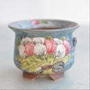 Hand Painted Ceramic Succulent Pot- Bouquet Design and Inlaid Faux Diamonds Approximately 2"-3" (Hongci Studio Korea)
