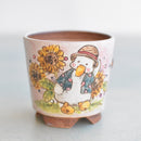 Hand Painted Ceramic Succulent Pot- Duck in Hat Design and Inlaid Faux Diamonds Approximately 2"-3" (Hongci Studio Korea)